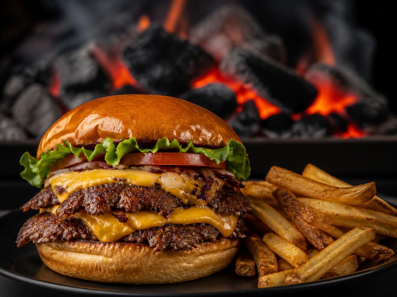 Smashburgare med cheddarost och pommes